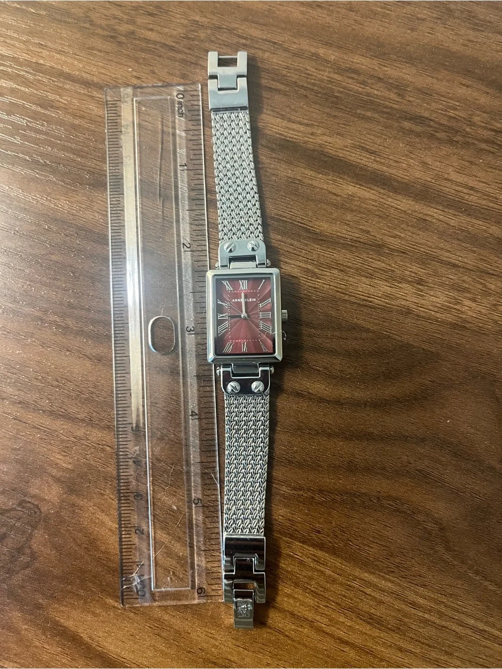 Anne Klein Silver Mesh Bracelet Watch with Red Dial- RARE!